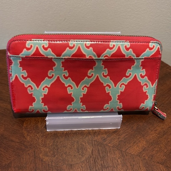 Kate Spade long wallet very vintage vinyl covered canvas red/mint ivory intee - Picture 8 of 16